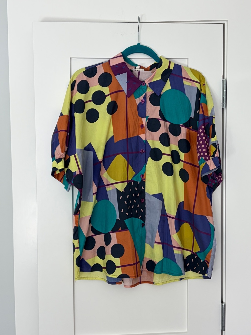 Abstract Geometric Short-Sleeve Shirt by Jodifl- Multicolor